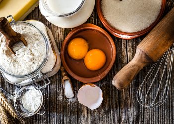 Dough preparation ingredients background