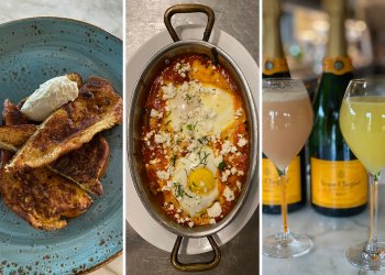 Calissa's French Toast, Shakshuka, Bellini and Mimosa