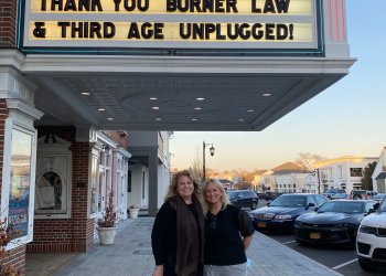 A sign thanking Nancy Burner’s firm and her “Third Age Unplugged” concept.