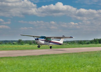 Plane taking off at East Hampton Airport