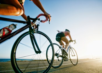 twin sisters competing in triathlon