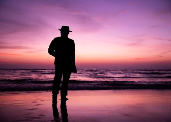 Dan stand-in at summer solstice sunset on the beach