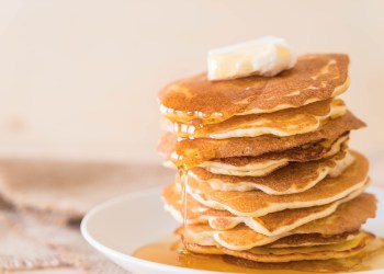 cheese on pancakes with honey