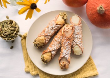 Flat Lay, Pumpkin Spice, Raspberry and Vanilla Cannoli with Decorations