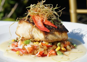 The pan-seared striped bass from Union Sushi & Steak chef Scott Kampf