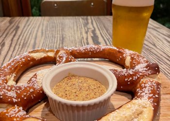 Bavarian pretzel and beer at Rowdy Hall