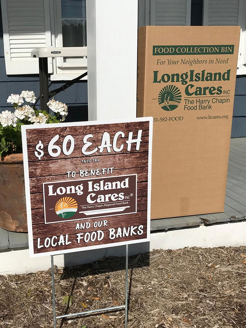 Long Island Cares food donation boxes at Alex Ferrone Gallery