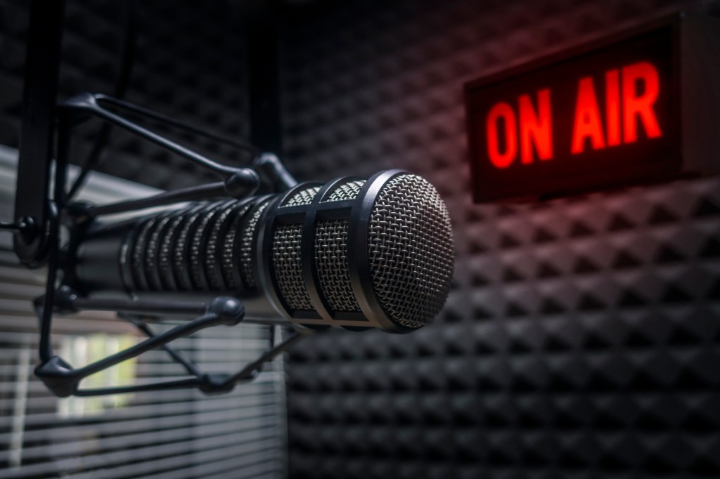 Professional microphone in radio studio at Hamptons Subway announcements