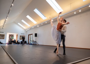 Hamptons Dance Project in rehearsal at the Guild Hall William P. Rayner Artist-in-Residence studio. Pictured: Catherine Hurlin, Michael de la Nunez, Craig Salstein