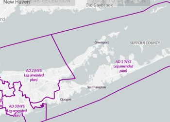 The East End's redistricted New York State legislative maps. redistricting (CUNY Mapping Service)