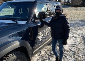 Marit Molin with Hamptons Community Outreach's new Land Rover Defender SUV