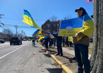 Cars honked in support of the rally for Ukraine in Riverhead - those who supported Ukraine were among our People of the Year in 2022