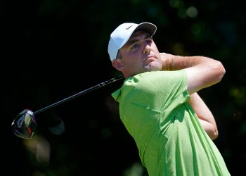 BMW Charity Pro-Am player Scottie Scheffler hits off the sixth tee during the first round of the Charles Schwab Challenge golf tournament at the Colonial Country Club, Thursday, May 26, 2022, in Fort Worth, Texas