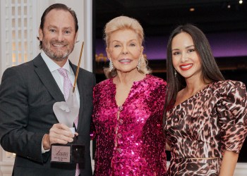 Palm Beach Symphony CEO David McClymont, Lois Pope and Milly Park at Pope's Golden Baton induction dinner