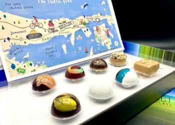 The Disset Ode to the North Fork chocolate collection comes with a limited edition North Fork map designed by young artist Ella Glover