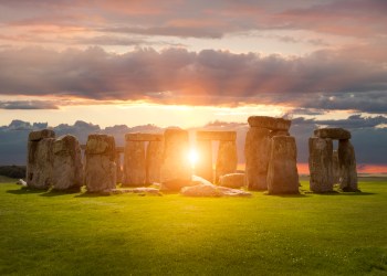 Stonehenge at sunset marks the solstice in England