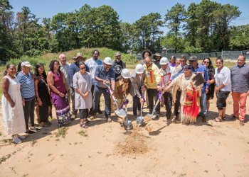 Shinnecock leaders break ground on Little Beach Harvest weed facility on July 11, 2022