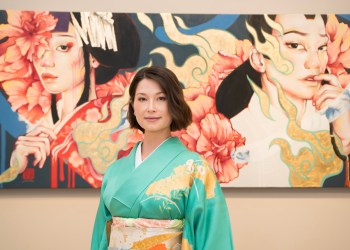 JUURI with her mural at Morikami Museum and Japanese Gardens