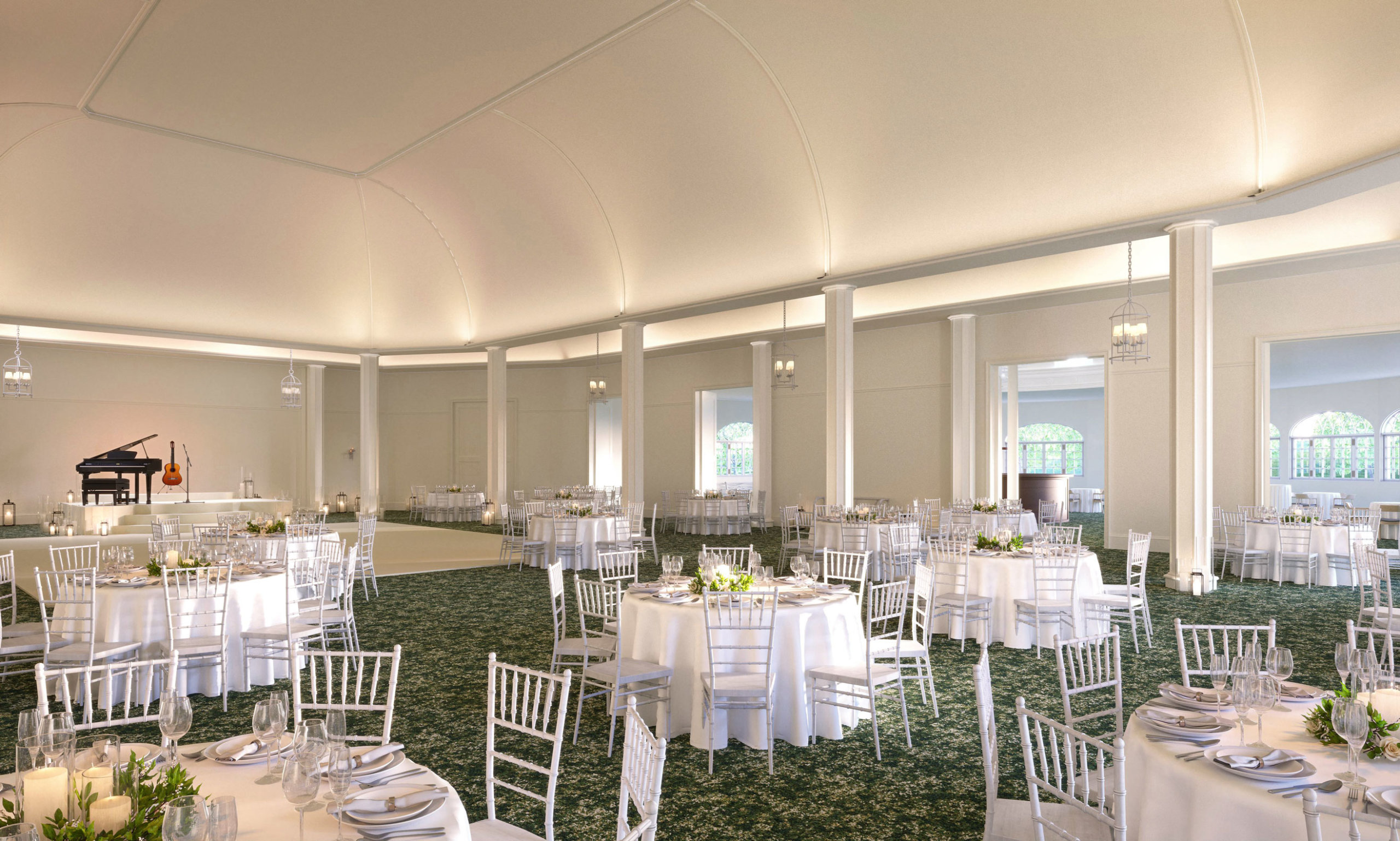 Canoe Place Inn's grand ballroom makes is a great choice for a wedding reception.