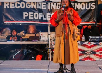 Chenae Bullock speaking at Indigenous Peoples' Day NYC 2022