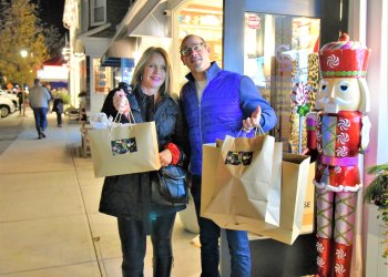 Danielle and Rob Bacon on the WHBPAC Holiday Stroll in 2021 Westhampton Beach