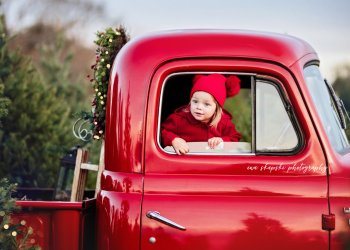 the red truck at Santa's Christmas Tree Farm