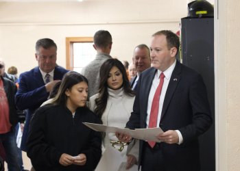 Lee Zeldin and his family before voting in Mastic on Tuesday, November 8, 2022