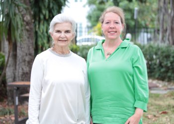 Adopt-A-Family of the Palm Beaches Tree Lighting co-chairs Elizabeth DeBrule and Karen Fischer