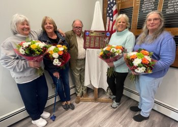 Bridgehampton Fire Department honorees Judy Edwards, Beryl (Ben) Buchholz, John N. White, Stacy Ludlow and Liz Grodski