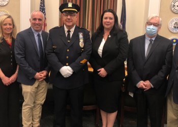 Councilman Rick Martel, Town Clerk Sundy Schermeyer, Supervisor Jay Schneiderman, Southampton Town Police Chief James Kiernan, Councilwoman Cyndi McNamara, Councilman John Bouvier, Councilman Tommy John Schiavoni