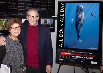 Hamptons Doc Fest Director Jacqui Lofaro with Robert Caro of Audience Award winner 