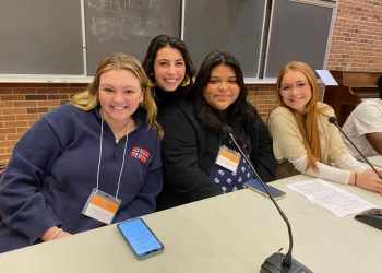 Juliette Kearns, Lauren Amarouso, Kimberly Mendez, and Aela Bailey at East End Partnership For Youth Conference December 2023 The Retreat teen leadership council help combat teen dating violence