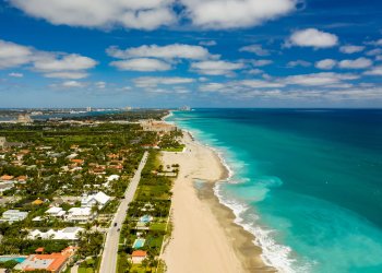 Aerial photo luxury mansion estate houses in West Palm Beach FL USA