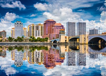 West Palm Beach, Florida, USA downtown over the intracoastal waterway.