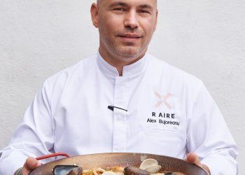 R.AIRE Chef Alex Bujoreanu with paella a plenty