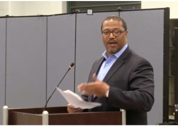 Shinnecock father Terrell Terry Sr. at the March 7 Southampton School Board Meeting