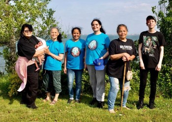 The Shinnecock Kelp Farmers: Darlene Troge with grandson Benjamin Ballard, Donna Collins-Smith, Danielle Hopson Begun, Tela Troge, Rebecca Genia and Waban Tarrant