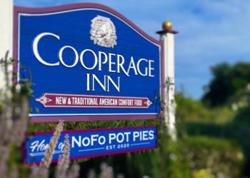 The sign welcoming all to Cooperage Inn and NoFo Pot Pies