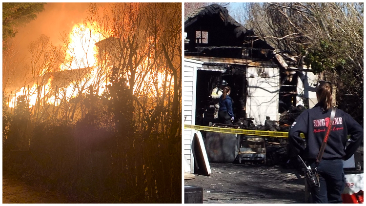 L: Union Burger Bar garage aflame (Southampton Fire Department) R: Authorities investigating the cause (David Taylor)