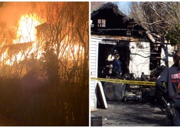 L: Union Burger Bar garage aflame (Southampton Fire Department) R: Authorities investigating the cause (David Taylor)