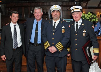 Austin Brown, EHFD Captain 2022 Officer of the Year Greg Brown, EHFD Chief Duane Forrester, EHFD Ex-Chief 2022 Fireman of the Year Ken Brown at the East Hampton Fire Department Awards Dinner