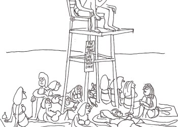 Hamptons beach stickers lifeguard chair cartoon by Dan Rattiner