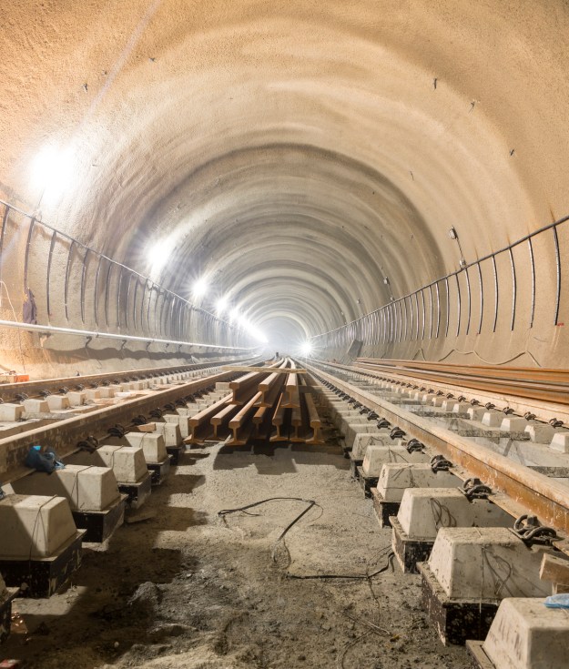 The railroad of the subway during the final steps of the tunnel construction.