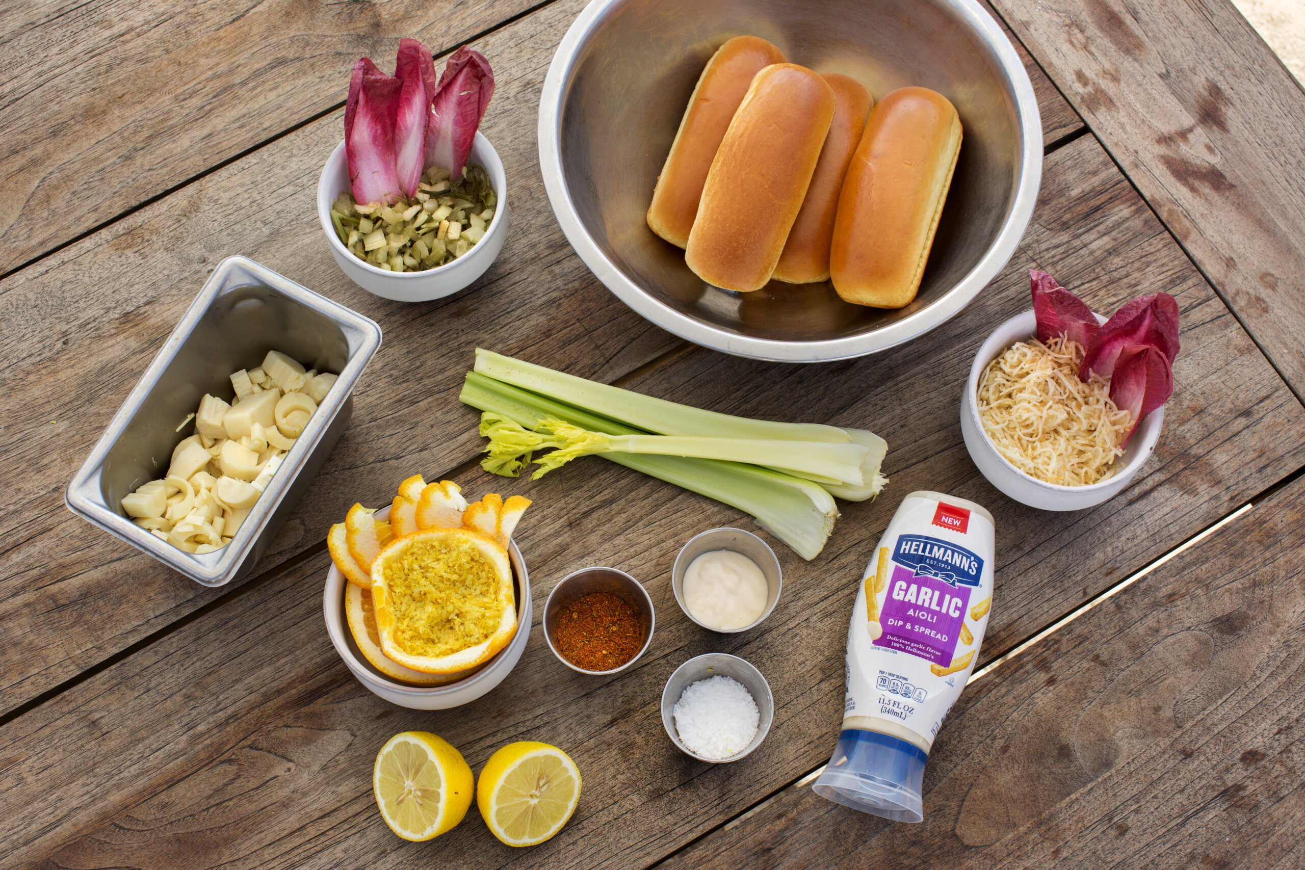 The makings of a Hellmann's vegan lobster roll at The Surf Lodge