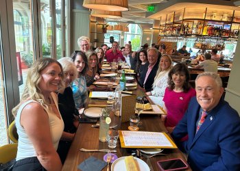 Emily Klein, Madeline Klein, Gina Sabean, Renee Dorsa, Susan Kaplan, Robyn Bouzas, Mauricio Bouzas, Steven LaRochelle, Marcio Dias, Andrew LaRochelle, Marianna Abbate, Doug Evan’s, Demetra Mattone, Ambassador Robin Bernstein, Richard Bernstein at the Dan's Papers Palm Beach luncheon