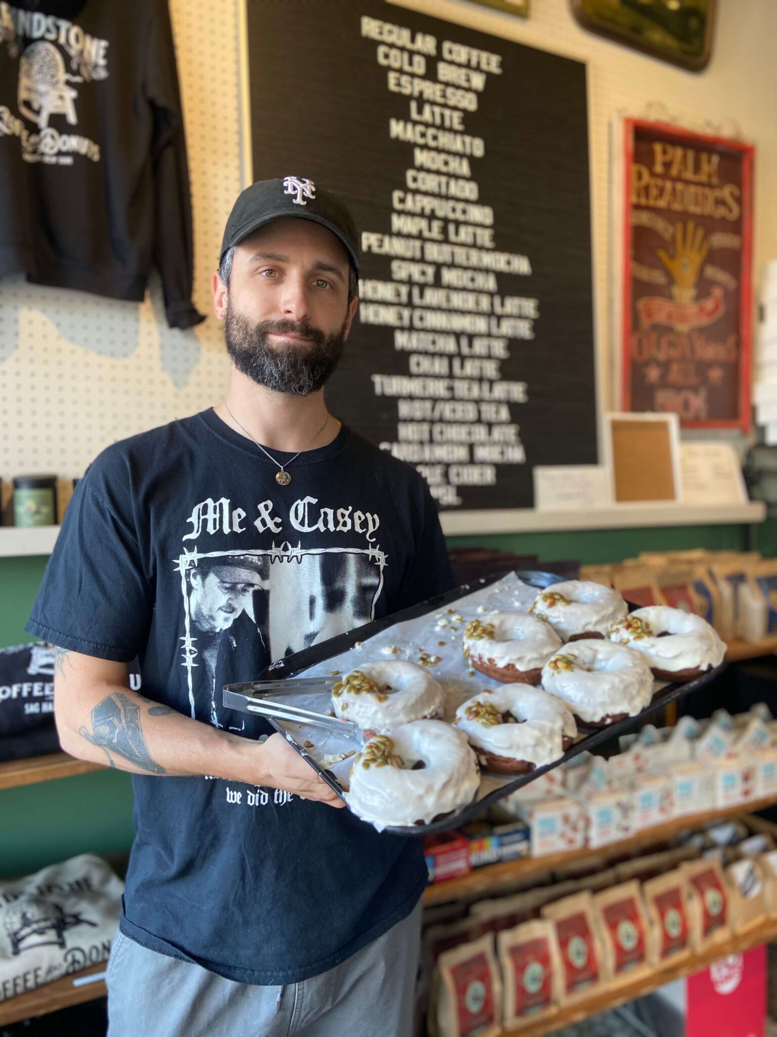 Kyle Sanderson of Grindhouse Coffee and Donuts in Sag Harbor.