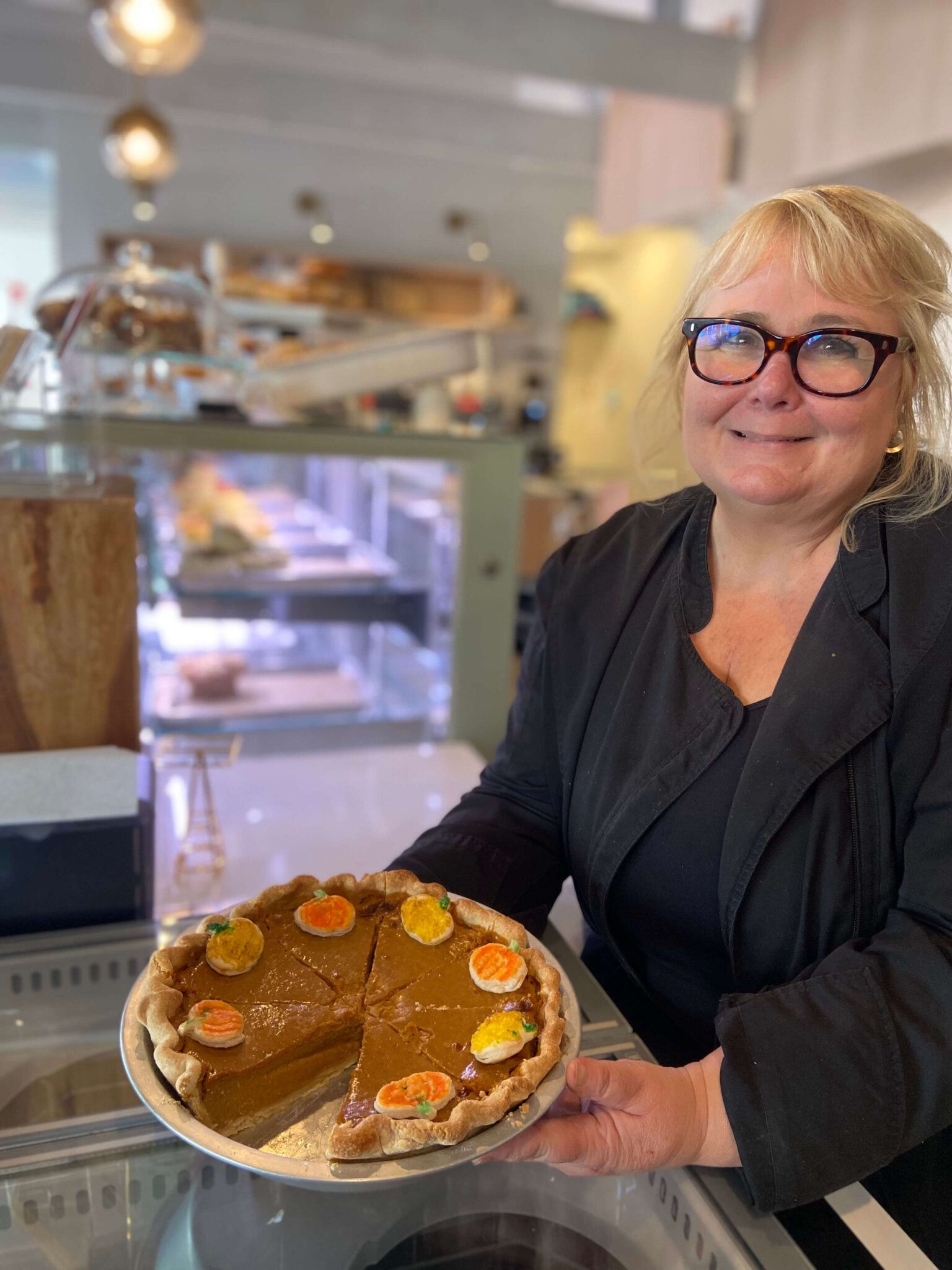 Bonfire Coffee's Debbie Geppert with her famous pumpkin pie