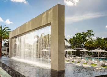 The waterfall feature at the Renaissance Boca Raton Hotel