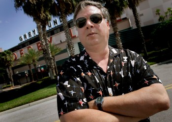 Author Tim Dorsey at the Derby Lane Greyhound Track in St. Petersburg, Fla. in 2007