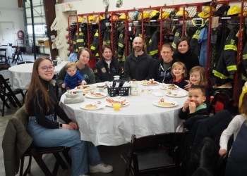 Ewa, Sean, Konrad and Kaya Marvel, Katy, Max, Max and Ari Baurs-Krey, Luisa Hasselbach, Kristen Lonnie at the Quogue Fire Department's Breakfast Fundraiser